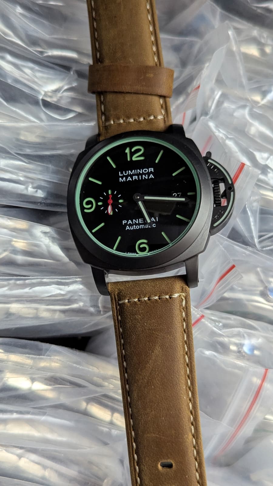 Panaria Luminor Black/Green, Tan Strap